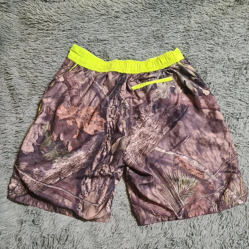 Mossy Oak Camo Swim Trunks XL‎ Mens Tree Camouflage Board Shorts Neon Yellow